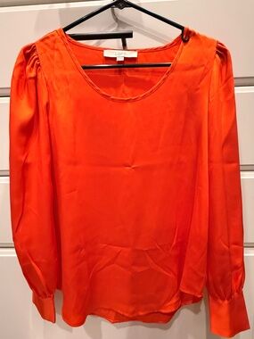 LOFT Bright Orange Long-Sleeve Puff Shoulder Blouse